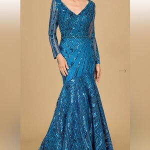 LARA Blue Sequin Long Sleeve Dress